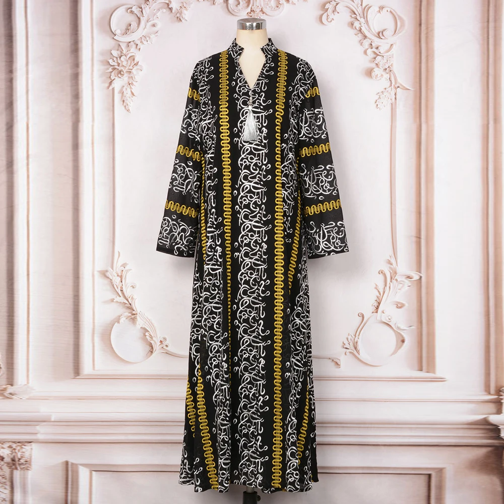 Ramadan Muslimischen frauen Lose Stickerei Abaya Mesh Maxi Kleider Elegante Casual Kaftan Quaste Anhänger Dubai Abaya Vestidos – Detail 2