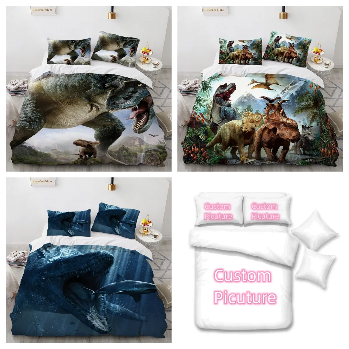 

3pcs Dinosaur Duvet Cover 3D Animal Comforter Cover with 2 Pillowcases Dinosaur Bedding Set For Kids Teens Boys Room