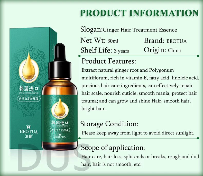 Description Picture 3 of itemGinger Hair Loss Product Authentic 100% Essence Treatment For Men And Women Dry and Damaged Hairs Nutrition Hair Care 30ml