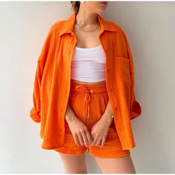 Oversized Shirt Shorts Two Piece Sets Women Summer Cotton Tops With Loose High Waist Shorts Suit 2023 Fashion Streetwear Outfits