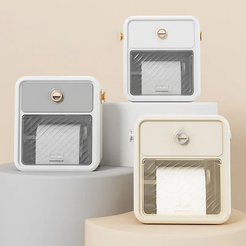 Paper towel box, wall mounted, waterproof, punching free paper drawer, roll paper box storage rack towel holder