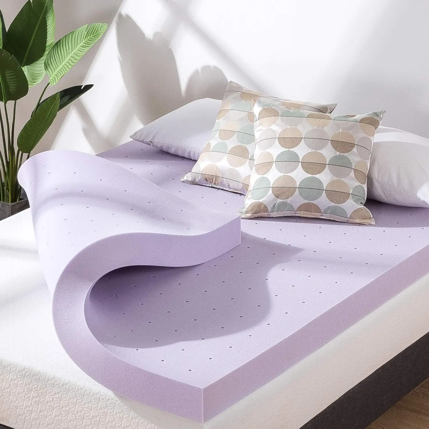 4 Inch Ventilated Memory Foam Mattress Topper, Soothing Lavender Infusion, CertiPUR-US Certified