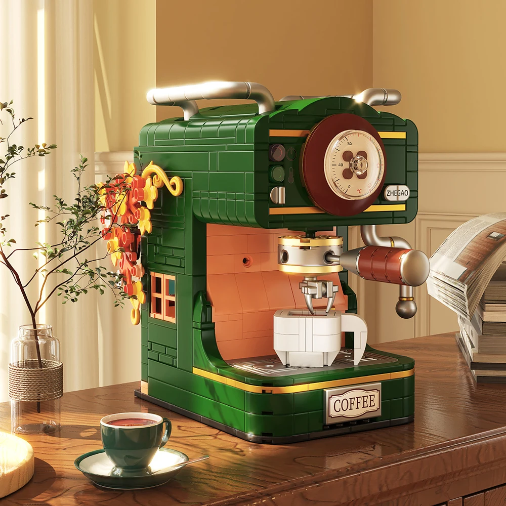 467Pcs Vintage Coffee Machine Building Block Classic Imitation Hand Coffee Macker Desktop Decoration Bricks for Kid Toys Adults