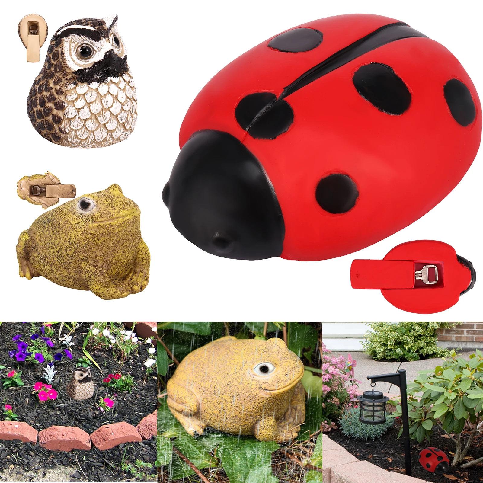 Coccinella Chiavi Di Ricambio Hider Outdoor Weatherproof Key Hiders Falso Animale Gufo/Rana Scatola Chiave Nascosta Scatola Di Immagazzinaggio Chiave 
