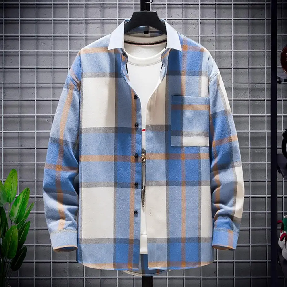 

Men Coat Men Solid Color Shirt Fashionable Men's Plaid Shirt Coat Cozy Loose Fit Streetwear Style for Autumn Winter