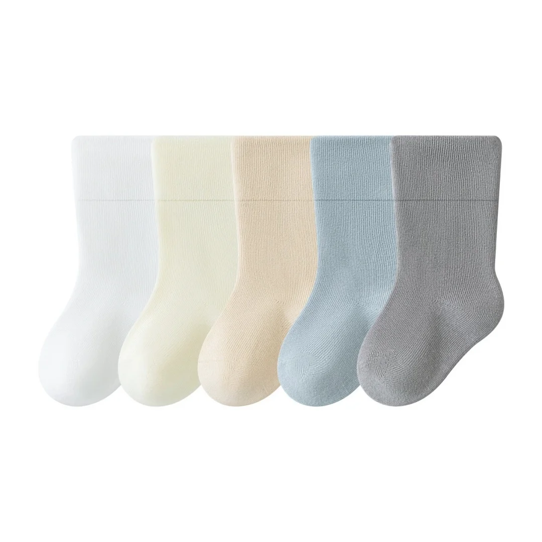 5 Pairs Autumn Baby Socks 0-5T Solid Color Kids Girls In Tube Socks Thin Breathable Toddler Floor Sock