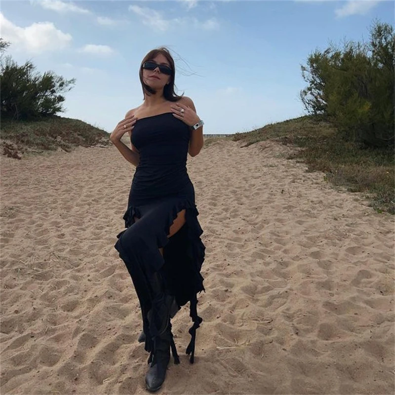 Europe and the United States style y2k spring fashion trend women's new line shoulder chest bag buttock slim irregular dress