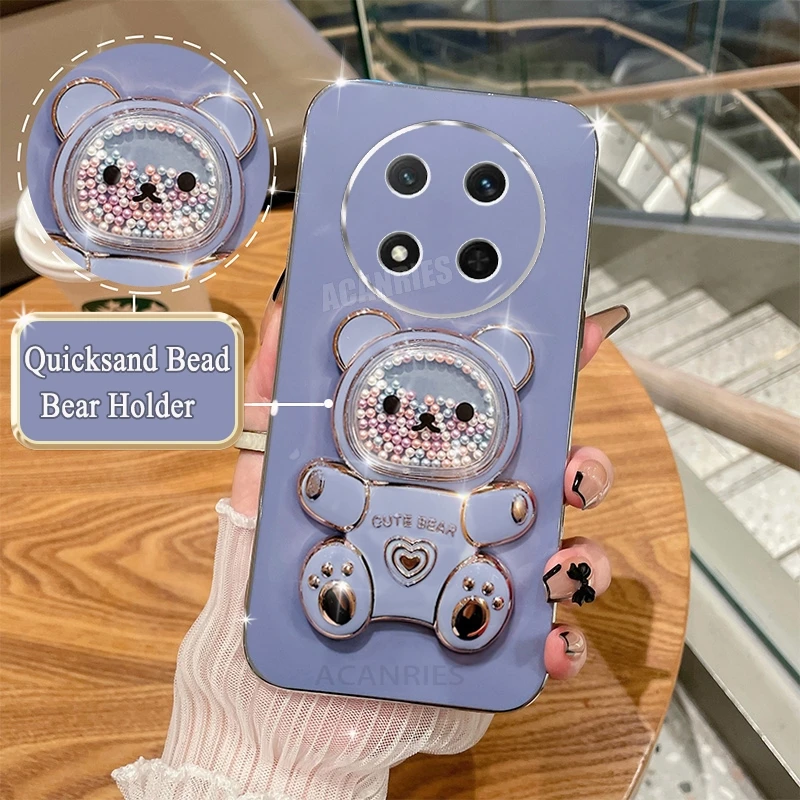 Magic7lite Luxury Quicksand Bear Holder Plating Silicone Stand Case