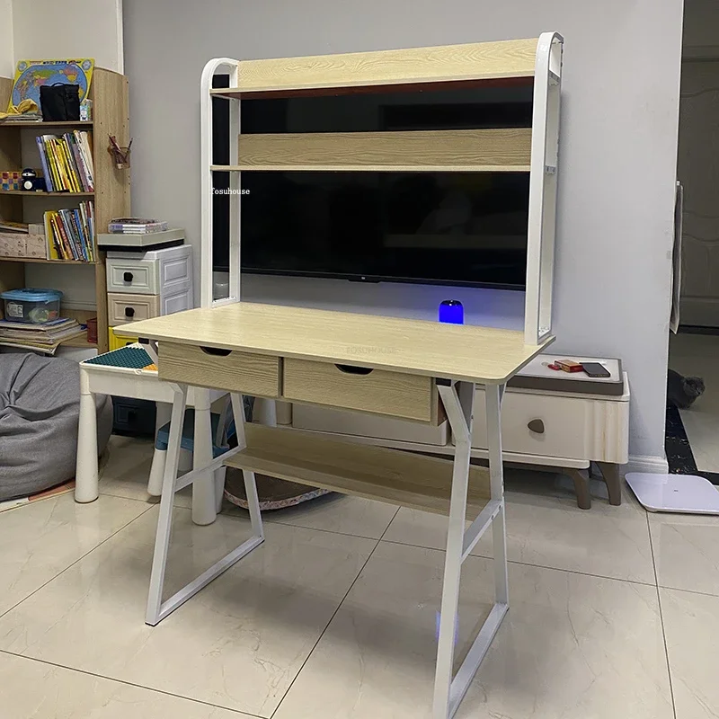 Desktop Computer Desks Student Study Desk Home Desk Bookshelf Integrated with Drawer Simple Modern Office Table Furniture T