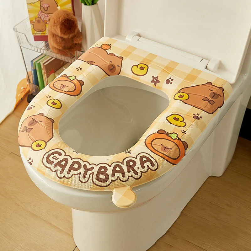 1PC New Universal Cartoon Capybara Toilet Seat Cover Reusable Washable Closestool Mat Lavatory Waterproof Toilet Lid Cushion