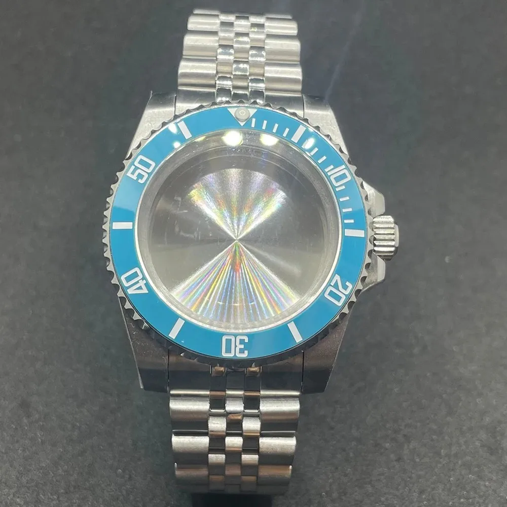 Elegant 40MM Stainless Steel Watch Case with Solid Bracelet and Glide Lock Clasp