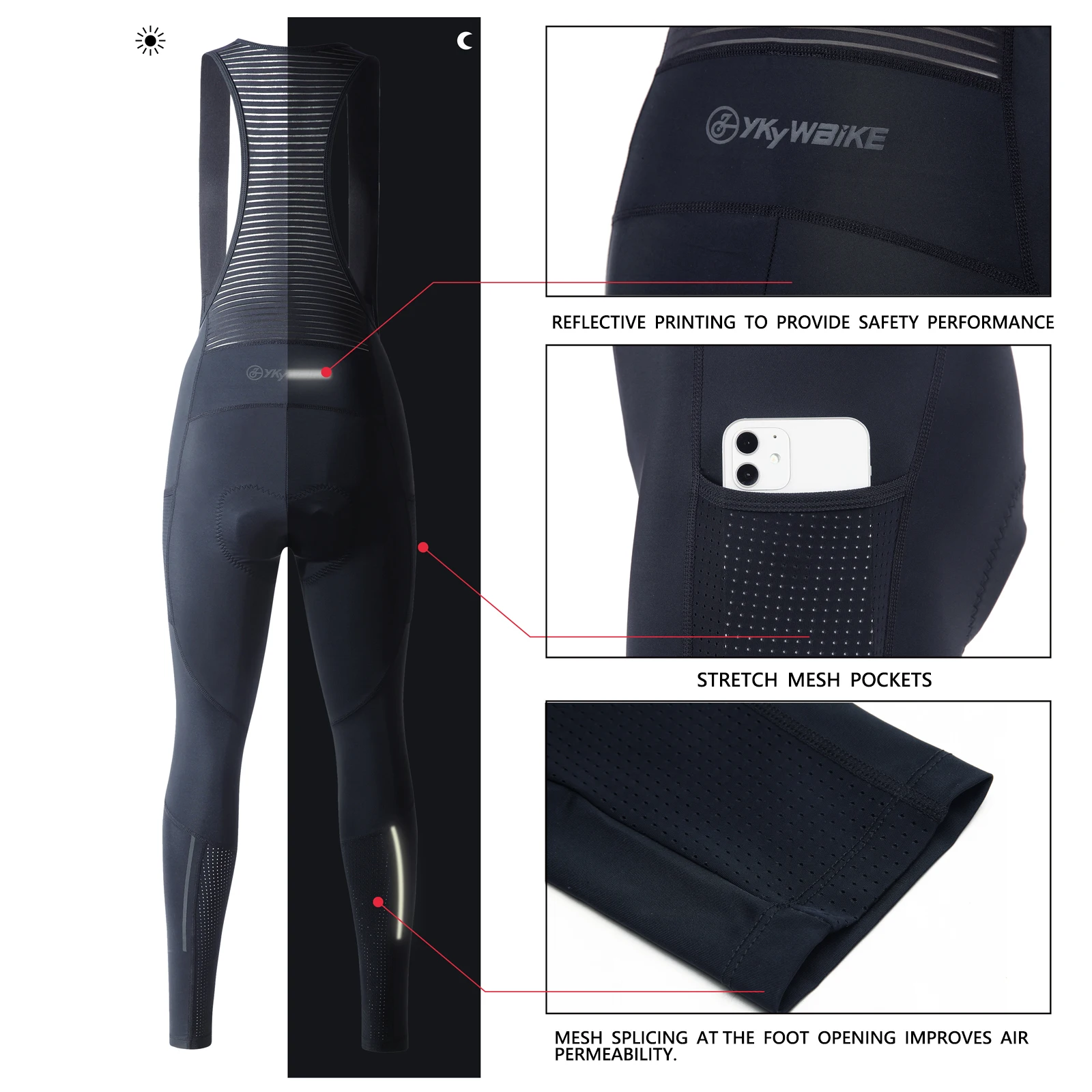 Ykywbike  Women Cycling Bib Pants Spring Coolmax 3D Pad Bike Autumn Tights Mtb Bicycle Ride Trousers 2 Pockets