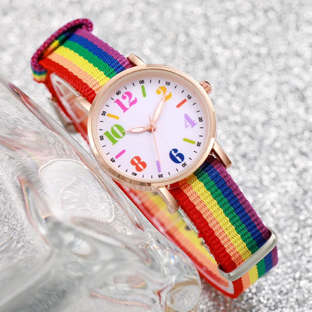 4PCS/Set Women's Watch Casual Nylon Band Analog Quartz Watches Love Beads Bracelets Set 3