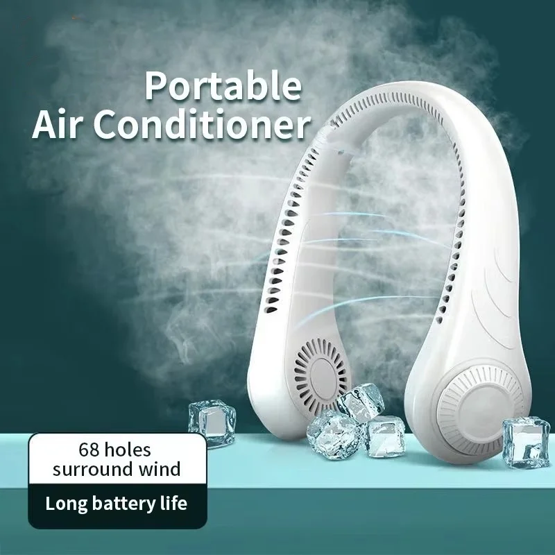 2026 Portable Neck Fan 4000mah Rechargeable USB Leafless Air Conditioner Bladeless Fans Hanging Neck Cooler For Summer 1