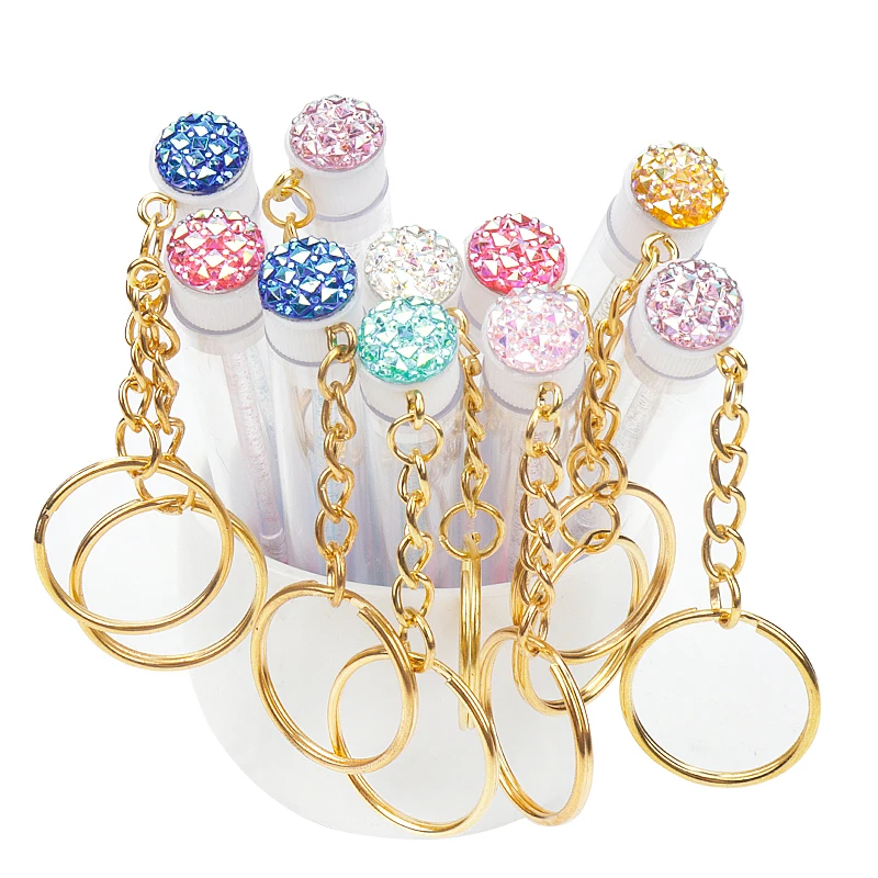 Tube Eyelash Brush With Gold Keychain Glitter Mascara Wand For Women Lash Extension Micro Comb Container Makeup Tools 10 Pcs