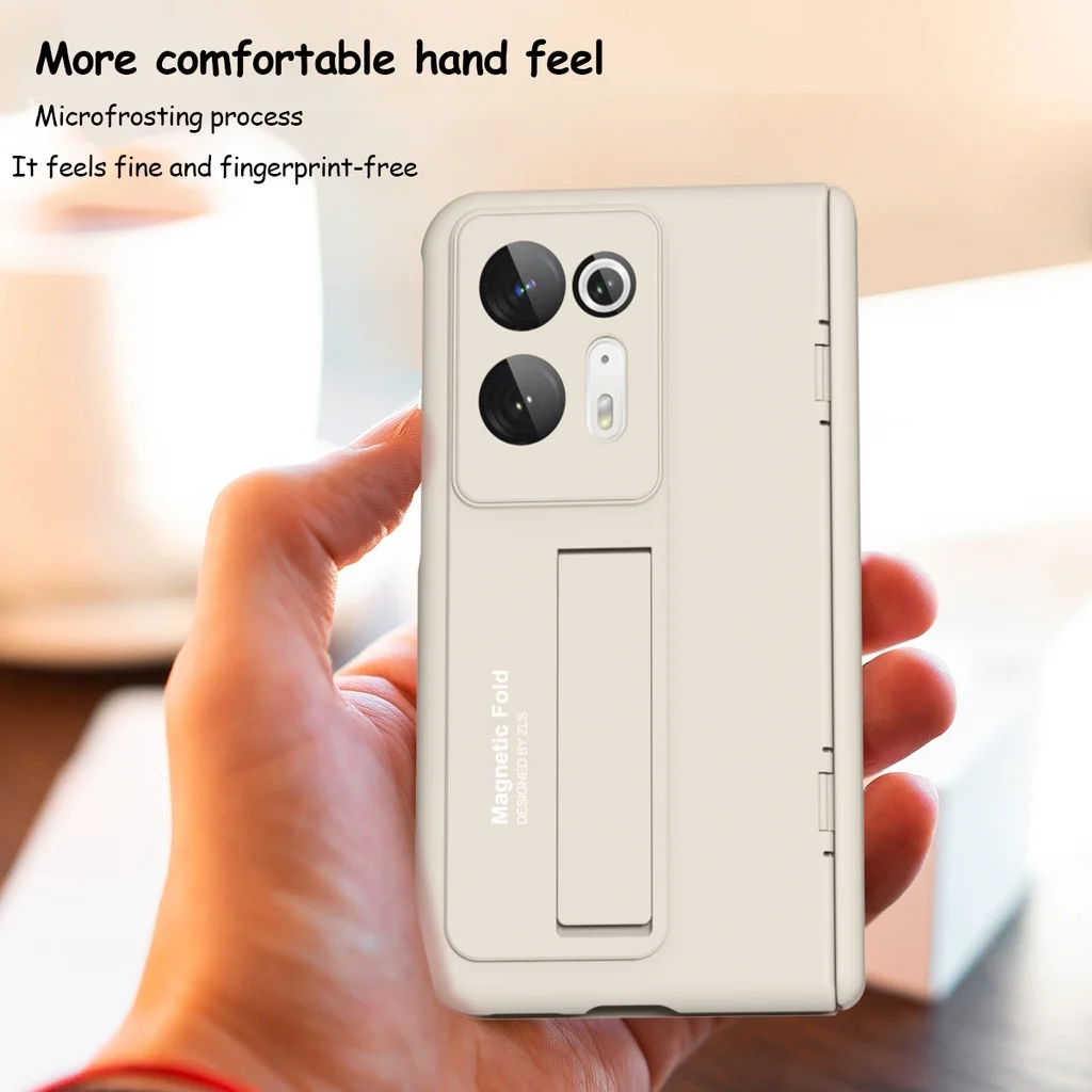 For OPPO Find N2 Case Plain Leather With Tempered Film Bracket Folding Hingle All Inclusive Shockproof Protection Hard Back Case