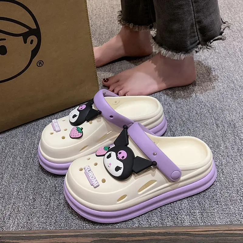 

Милые сандалии Sanrio с дырками Hello Kittys Kuromi Mymelody Cinnamoroll Мультяшные аниме тапочки пляжные сандалии мягкие Нескользящие Летние подарки