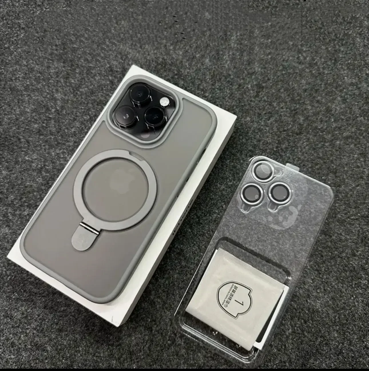 Magnetic Metal Ring Stand Case with Lens Protector - Matte Finish