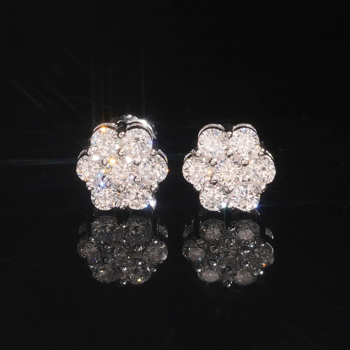 Hip Hop Iced 9 mm bunte Moissanit-Blumen-Ohrringe mit Schraubverschluss aus 925er-Sterlingsilber für Mädchen und Männer, bestehen Sie den Diamanttester mit Gra – Detail 8