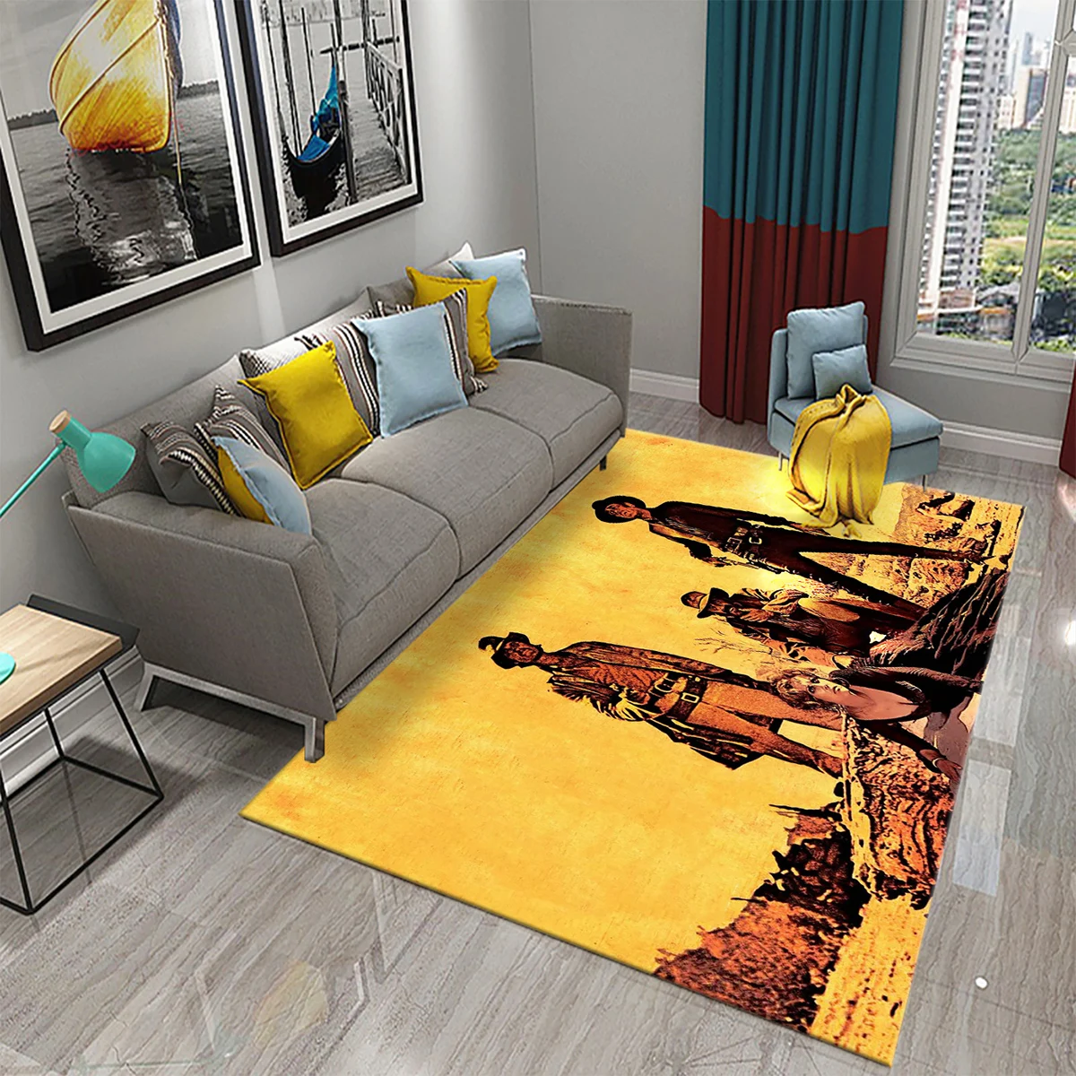 Western Cowboy Carpet Sunset Horse Retro Art Rugs for Kitchen Bathroom Non-slip Area Rug Living Room Bedroom Decor Floor Carpet