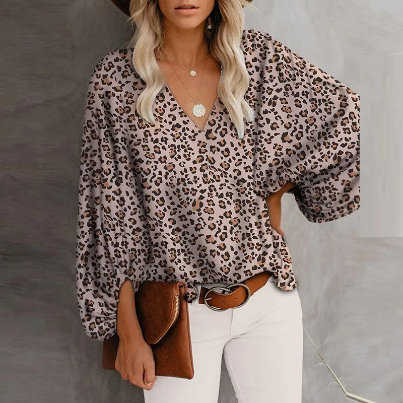 

Vintage Lantern Long Sleeve T-Shirts Summer Women Clothing Casual Geometric Flower Printed Tops Elegant V-Neck Loose T-Shirt