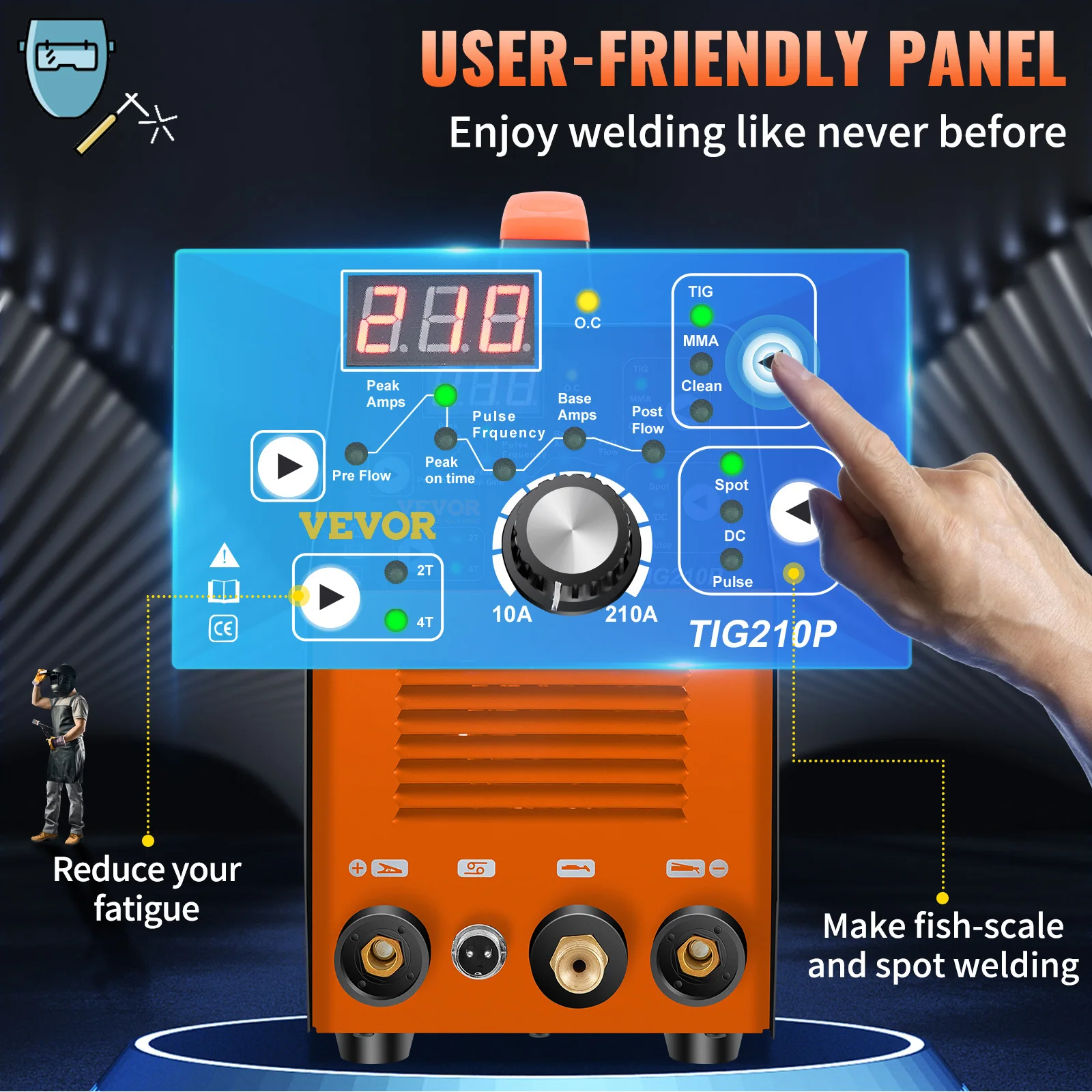 VEVOR Tig Welder HF TIG/Stick/Arc Welder 3 IN 1 TIG ARC Clean Welder Machine 200 Amp 110/220V Dual Voltage TIG Welding Machine 4