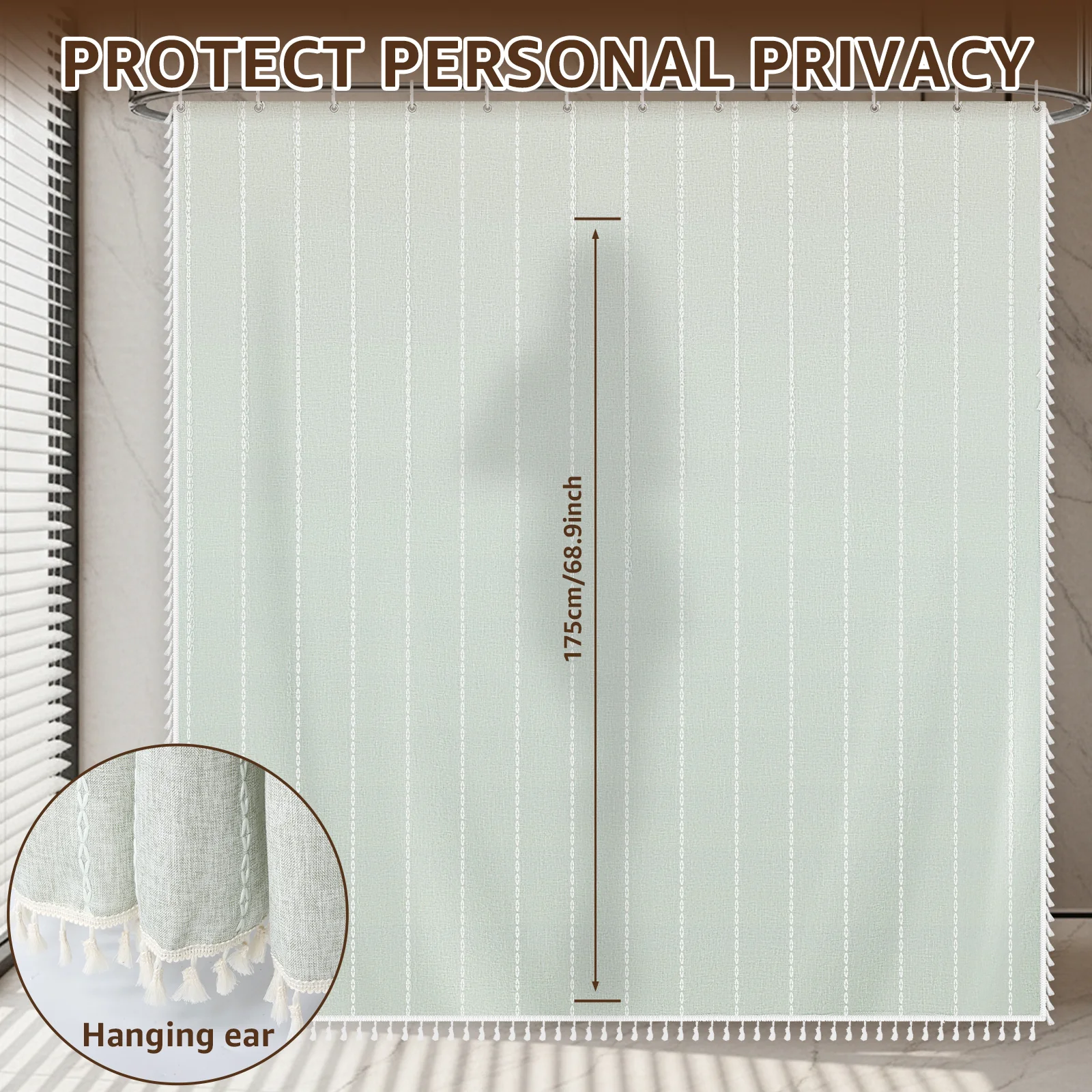 Linen Shower Curtain 72x72 Inch Waterproof and Quick Drying Shower Curtain with Hook Bohemian Style Door Curtain Bathroom Decor