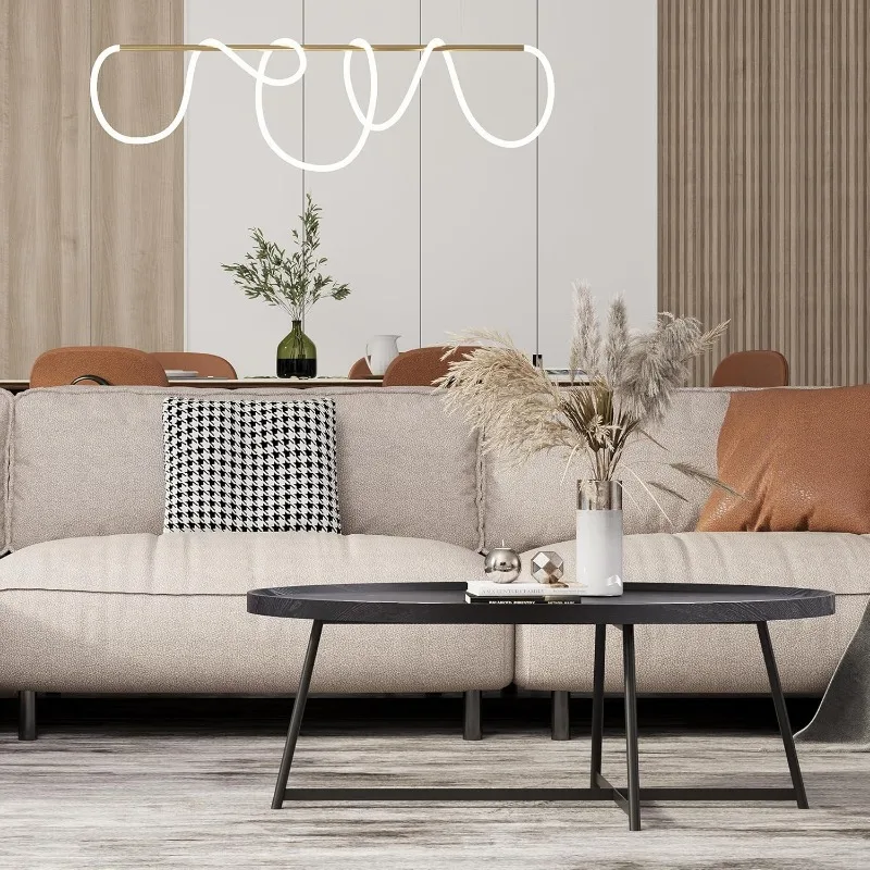 Modern Coffee Table, Oval Wood Coffee Table Center Table with Metal Leg for Living Room, 47 Inch Coffee Table Accent Furniture 5