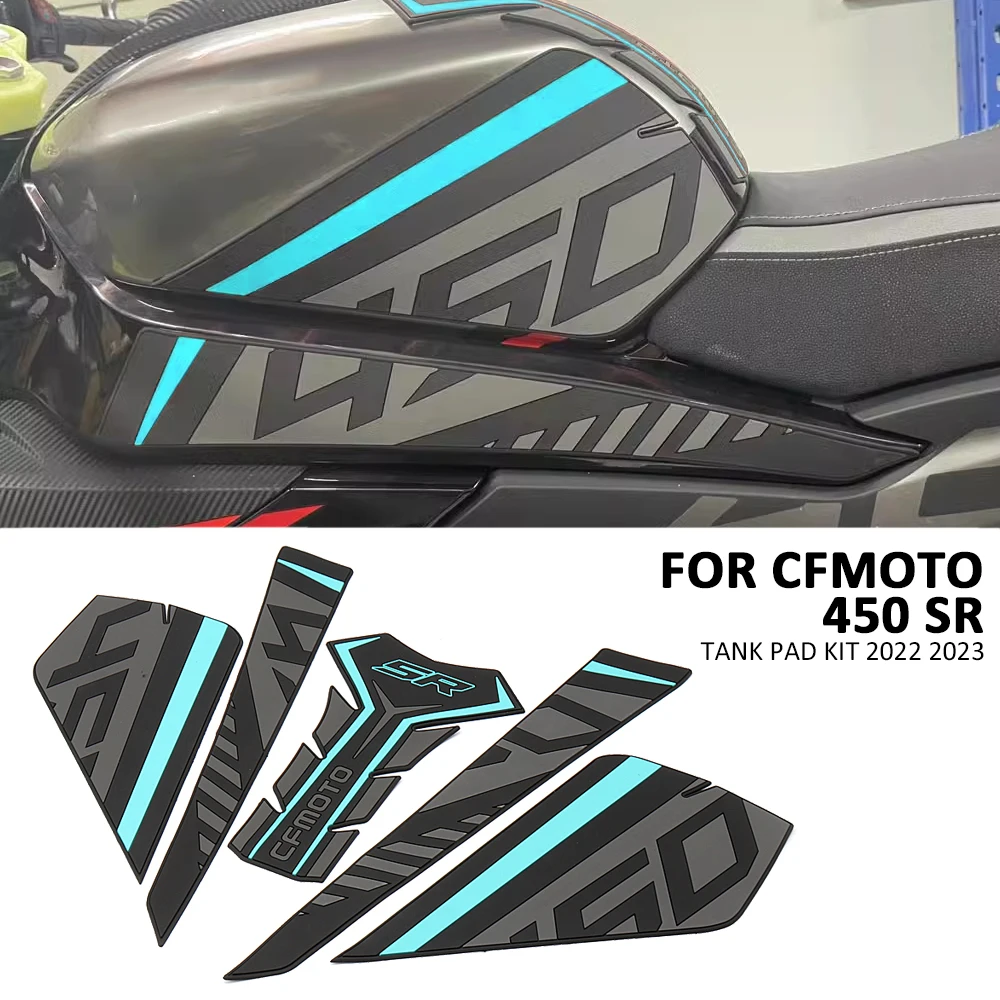 Motorcycle Accessories New Cyan blue/Red Decal Gas Oil Fuel Tank Pad Protector Sticker For CFMOTO 450SR 450sr 450 SR 2022 2023