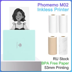 Phomemo-Impresora de pegatinas M02, Mini Impresora portátil de recibos, fotos, bricolaje, diario, inalámbrica, Compatible con Bluetooth