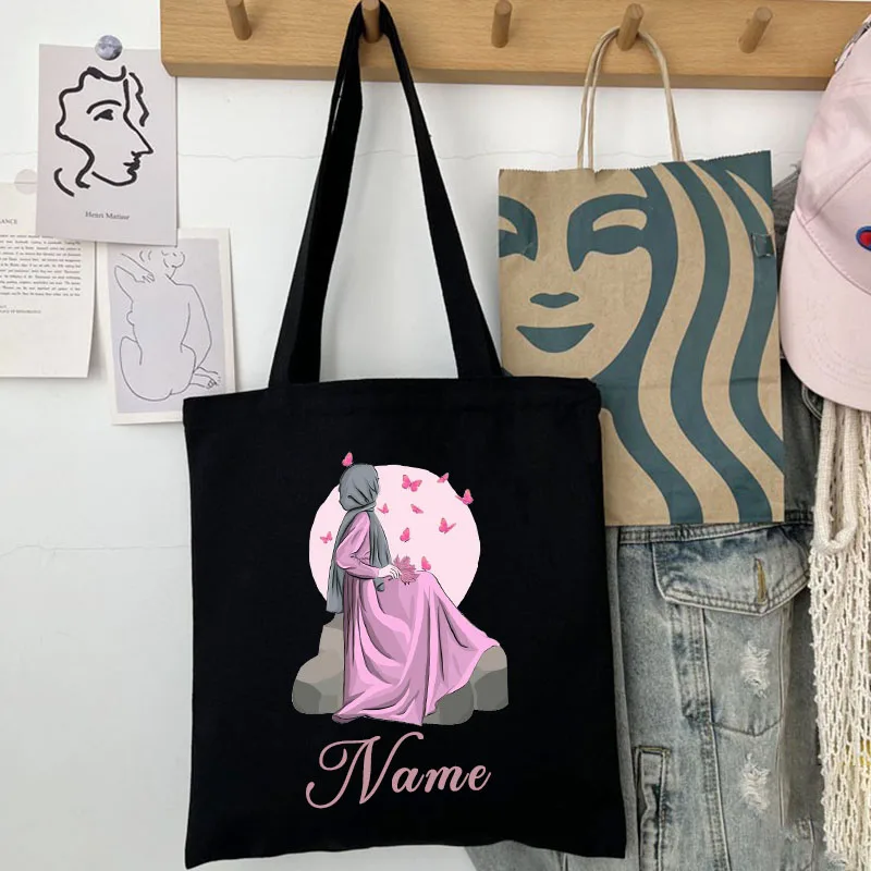 Personalized Customize Name Shoulder Bag Reusable Shopping Bag Folding Handbags Tote Bag Convenient Large-capacity Canvas Bag