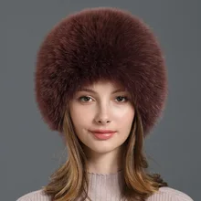  Women 100% Real Fox Fur Russian Hats Warm Natural Whole Fur Leisure Ear Protection Beanies Flap Snow Caps 2022 New Fashion 