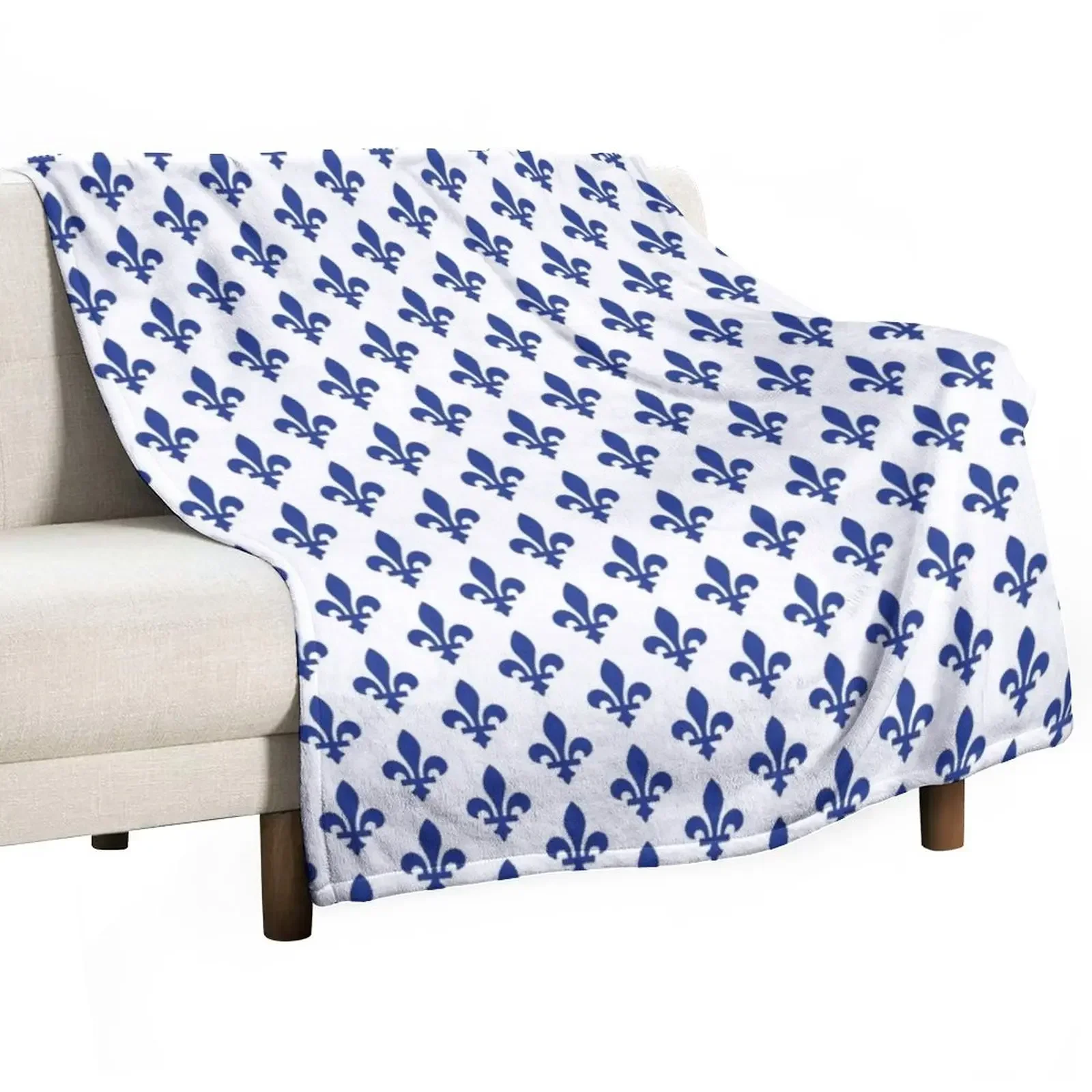 

New Lily Flower Pattern Fleur de Lys du Québec Blue and White Throw Blanket Warm Kid'S Blankets