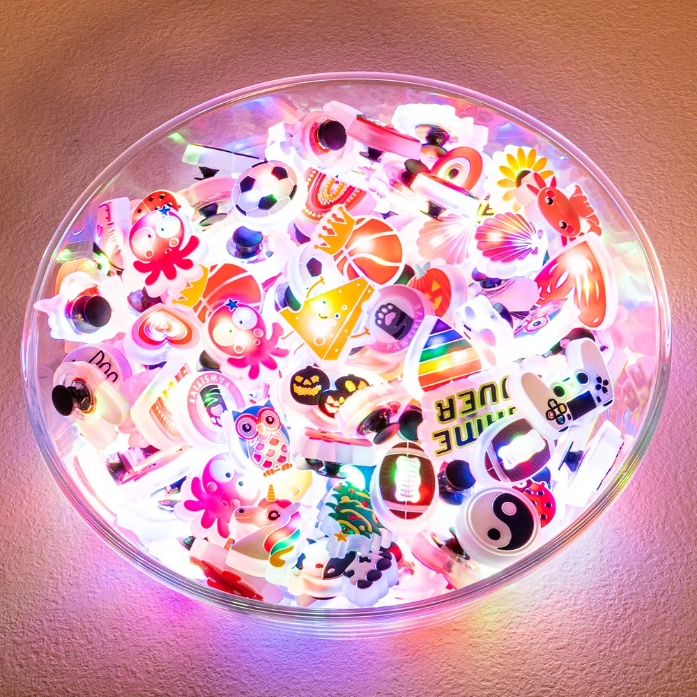 Glow Lighted Charms for Kids Shoe Gifts Animals Plants Heart Shoe Decoration LED Pins for Sneaker Accessories Clogs Buckles 1pcs shoe charms shoe lights shoe decorations