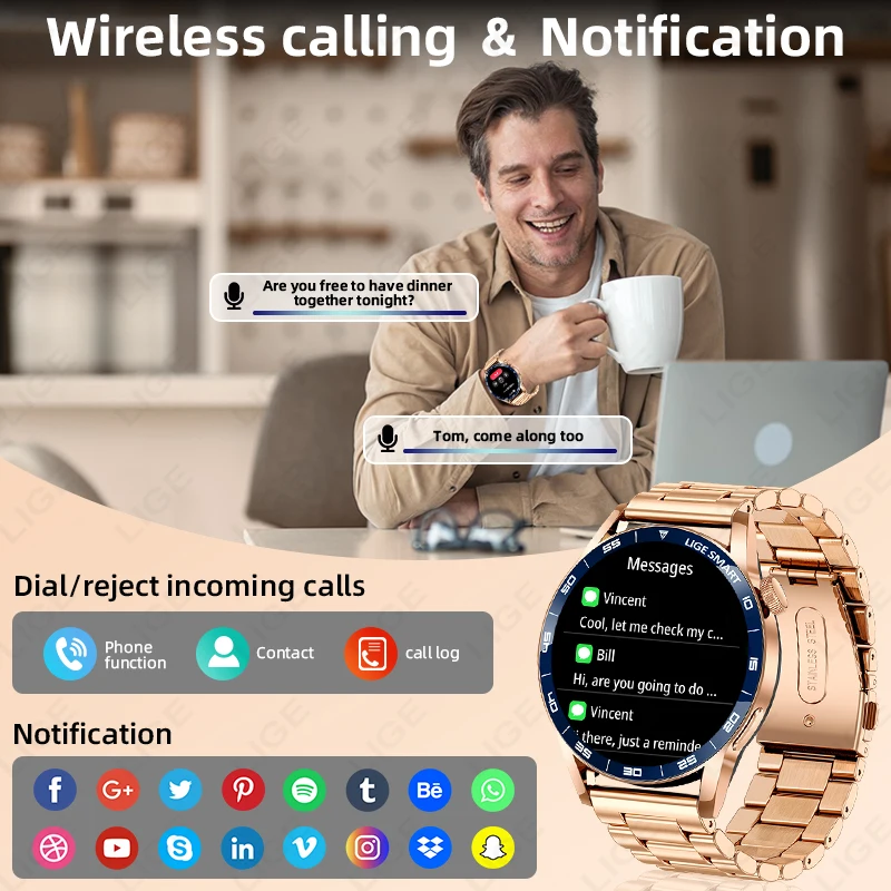 LIGE Men Bluetooth Smart Watch Make Answer Call 1.38" HD Color Display IP68 Waterproof Health Fitness Tracking Women Smartwatch