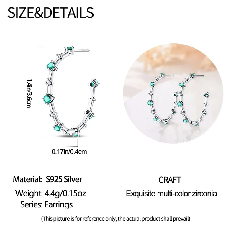 New 925 Sterling Silver Green Zircon Snake & Lucky Clover Big Hoop Earrings For Women Birthday Earrings Gift