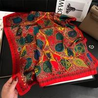 Luxury Vintage Print Square Scarf Hijabs Neck Shawl Stylish Women Multi-functional Bandana Neck Protector Simulated Silk Scarf 2