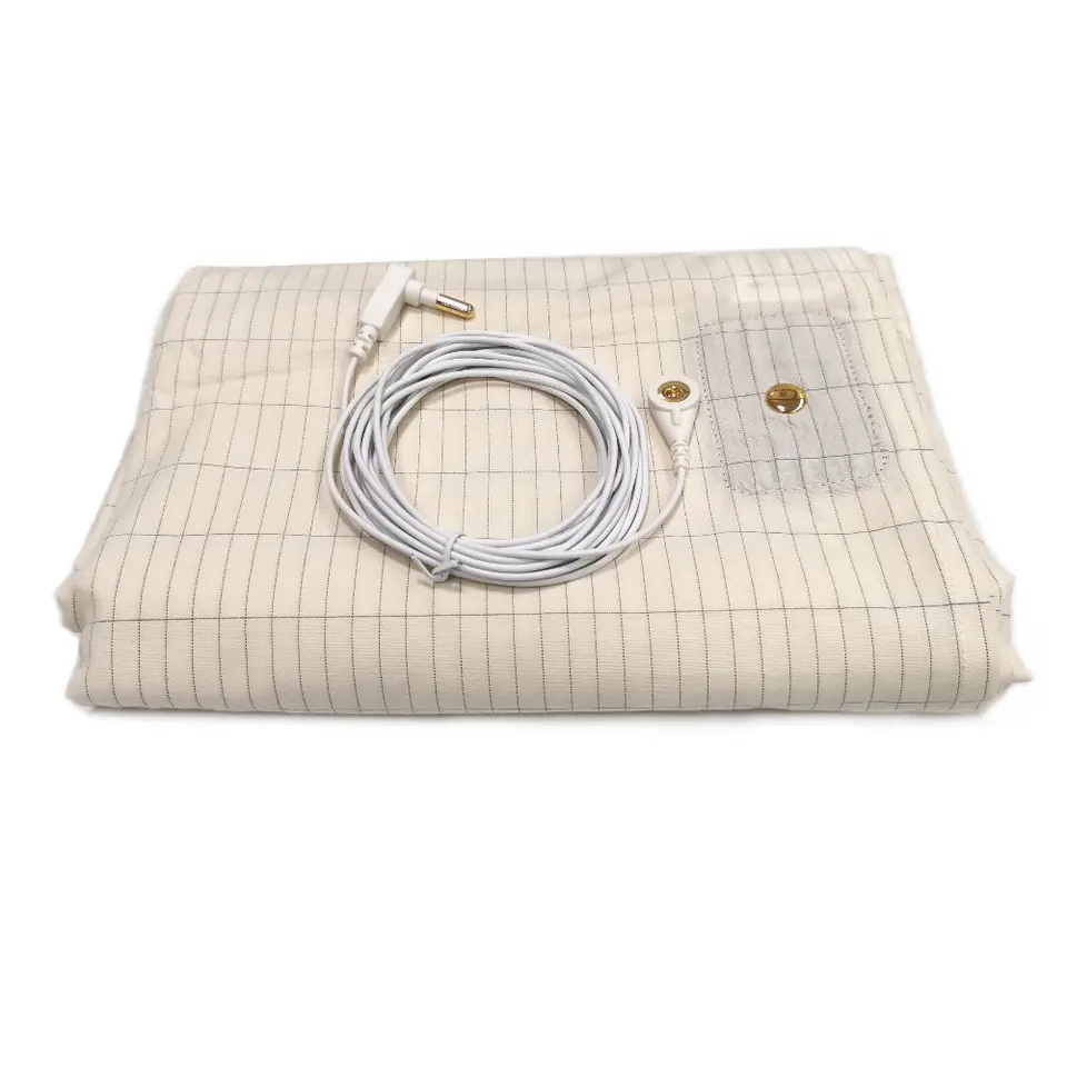 Hooga Lenzuolo Con Angoli Messa A Terra Doppia - 94% Cotone Organico E 6% Argento, Con Cavo, Bianco Sporco, 190,5x99,1x38,1 Cm