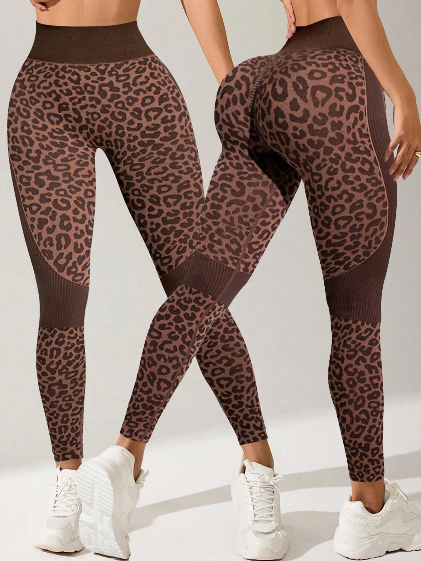 Women Leopard Print High Waist Leggings Seamless Tummy Control Workout Pants Push Up Yoga Sports Trousers 1