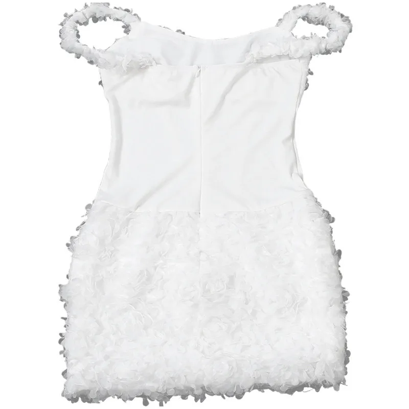 Damen-Minikleid mit weißen Blumenapplikationen, schulterfrei, ärmellos, Taille, Cinching, Korsett, Detaillierung, Kleider, Abendparty, Vestidos – Detail 5