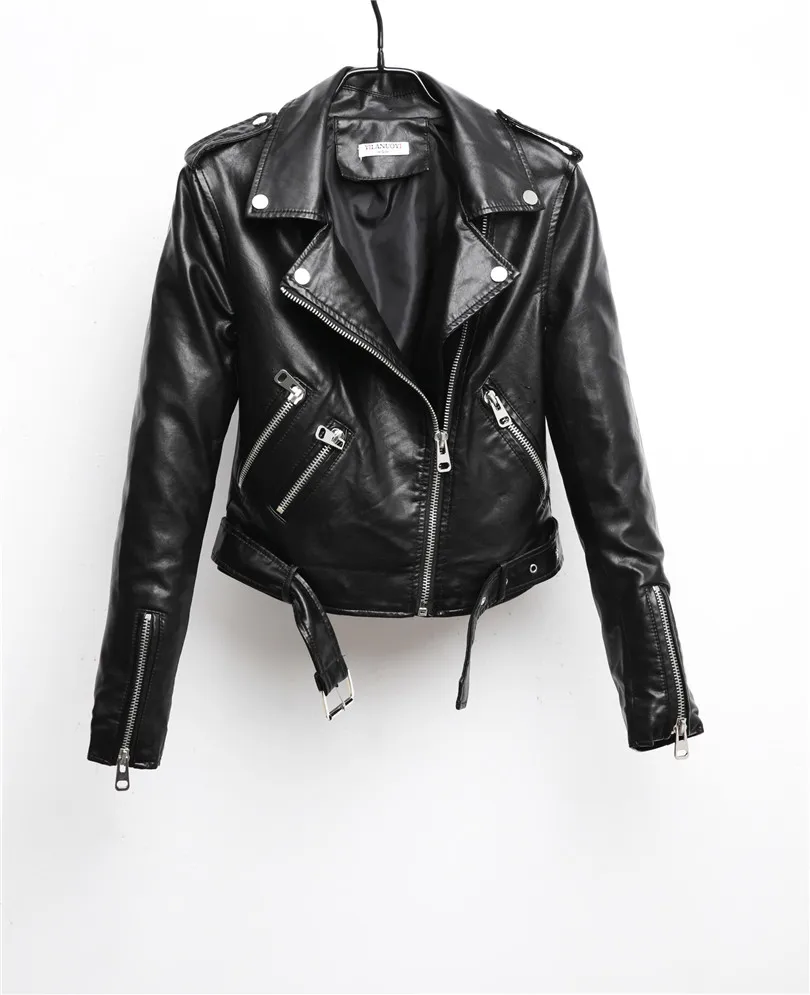 Chaqueta de piel sintética para mujer, abrigo negro con cinturón, estilo  Bomber, para motocicleta, a la moda, novedad de 2023 - AliExpress