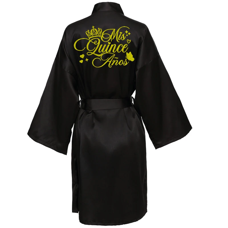 Mis15 Años Robe 15 Years Girl Birthday Party Robes Quinceanera Robe Mis XV Bathrobe Silkly Nightgown