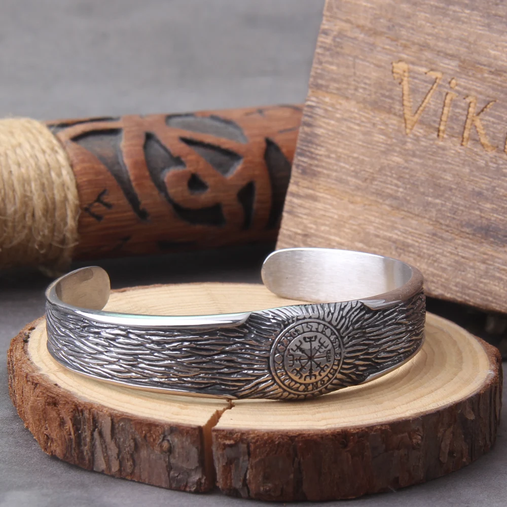 Rock Nordic Viking Celtic Knot Cuff Bangles Bracelets for Men,Solid Stainless Steel Amulet Protection Wristband Gift Jewelry