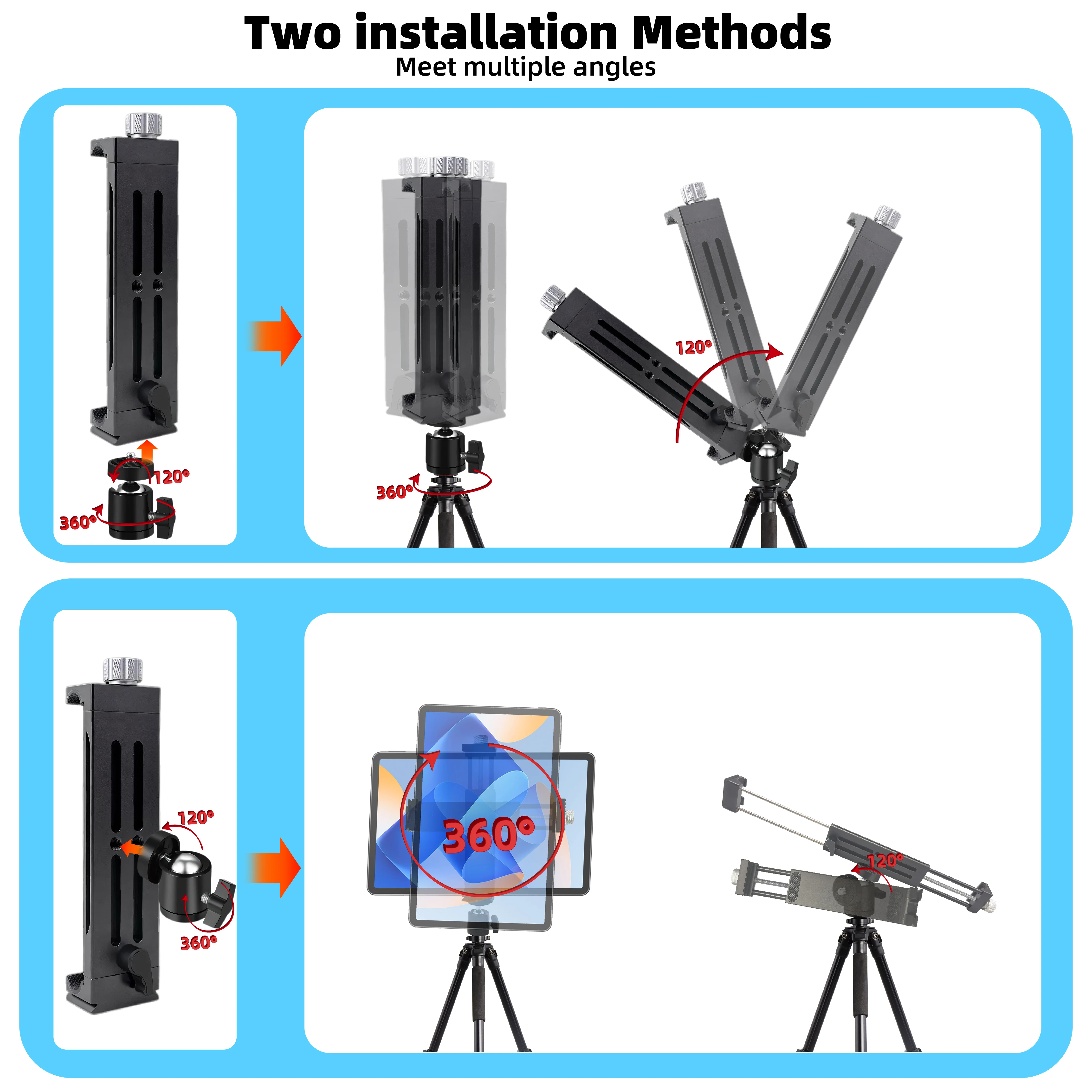 Adaptador de montaje en trípode para tableta con cabezal de bola, soporte de aleación de aluminio para tabletas de 5,43-