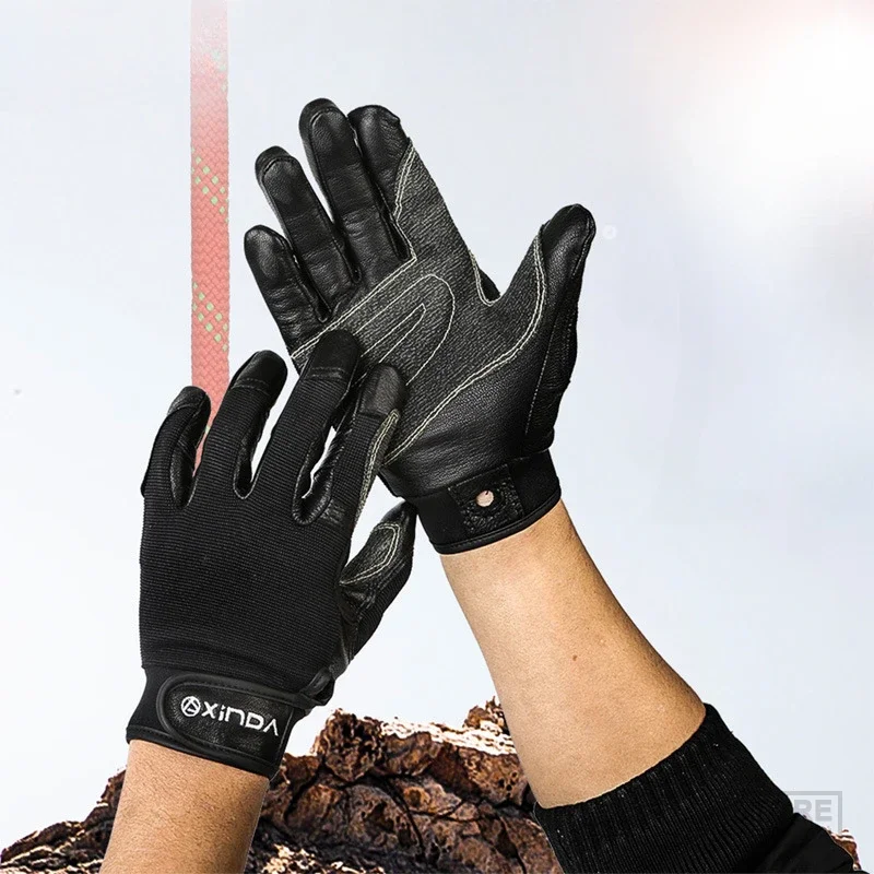 

XINDA Professional Outdoor Sports Full Finger Cowhide Climbing Gloves Rock Climb Downhill Hiking Anti Slip Wear Resistant Gloves