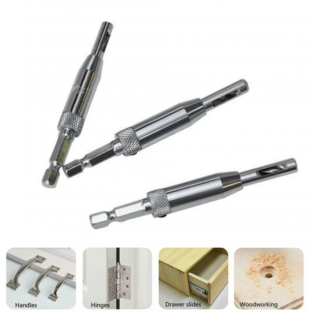 3pcs Self Centering Hinge Drill Bits Set Door Cabinet Pilot Holes High-speed Steel Hex Groove Power Tool Accessories 3pcs self centering hinge drill bits set door cabinet pilot holes hss hex groove high speed steel silver tool accessories