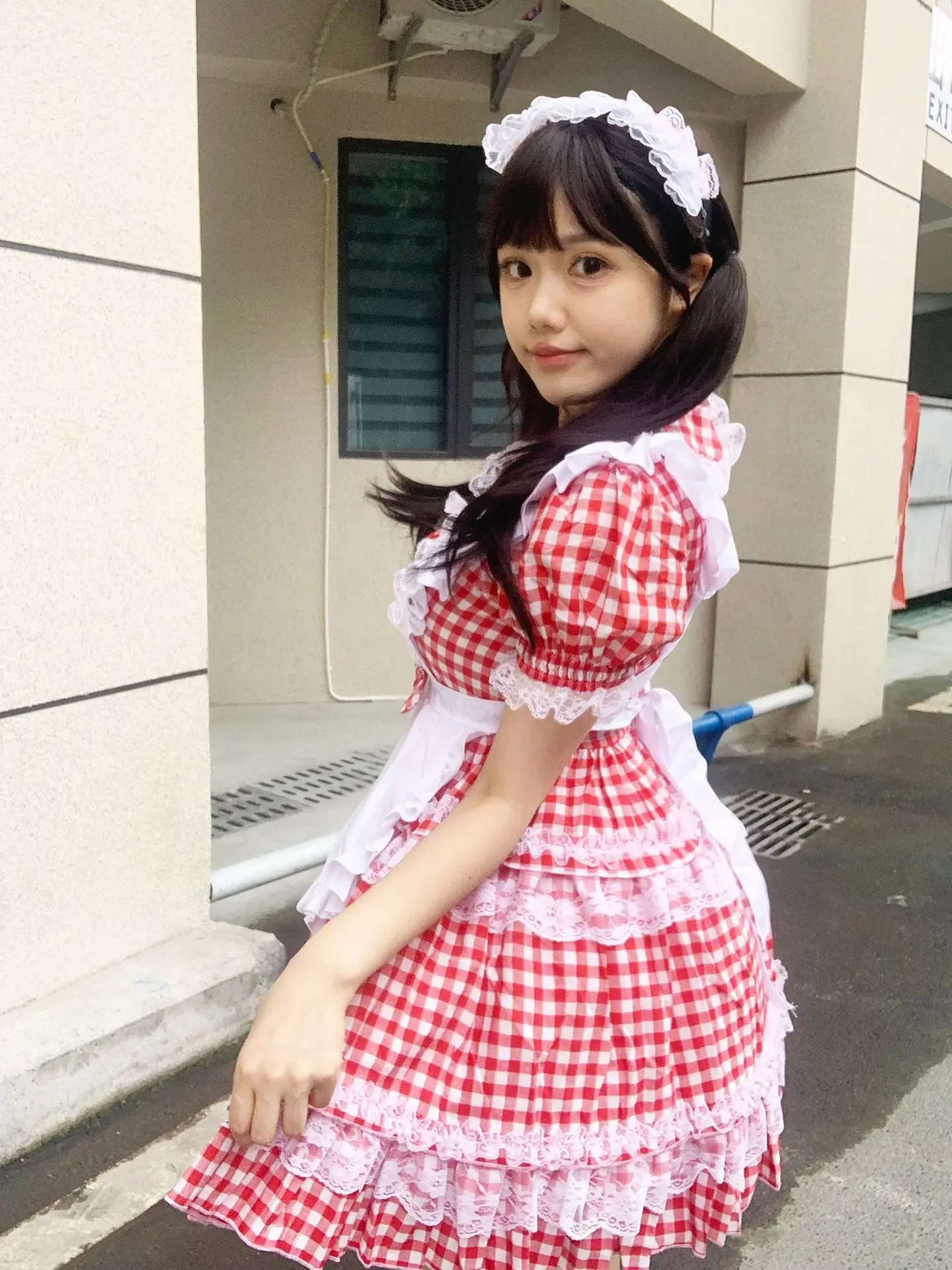 Anime Cosplay Red Grid Maid Lolita Kleid Kawaii Comic-Con Outfit 14