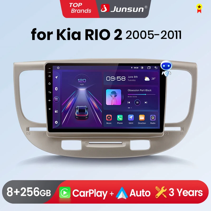 Junsun-Radio Multimedia con GPS para coche, reproductor con Android, CarPlay, inalámbrico, 2 din, para Kia RIO 2, años 2005 a 2011