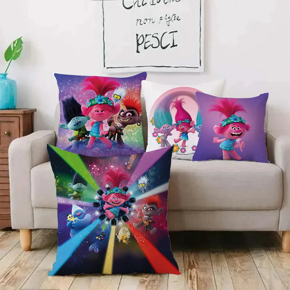 Trolls Cartoon Pillow Covers Cartoon Sofa Decorative Home Double-sided Printing Short Plush Cute Cushion Cover 2