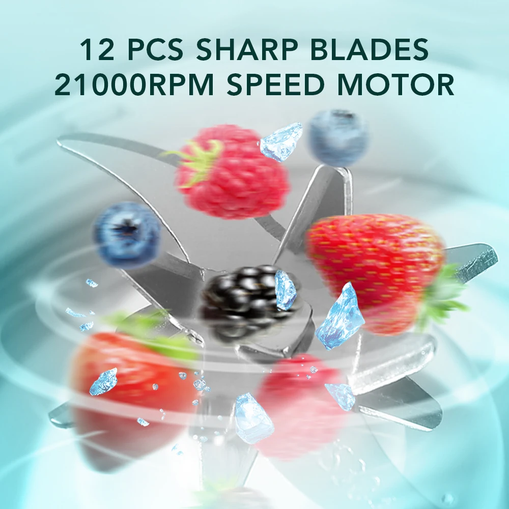 Portable Electric Rechargeable Hand Blender 12 Blades Crushed Ice 420ML Cup Fruit Juicer Machine Smoothie Maker_voghion.com